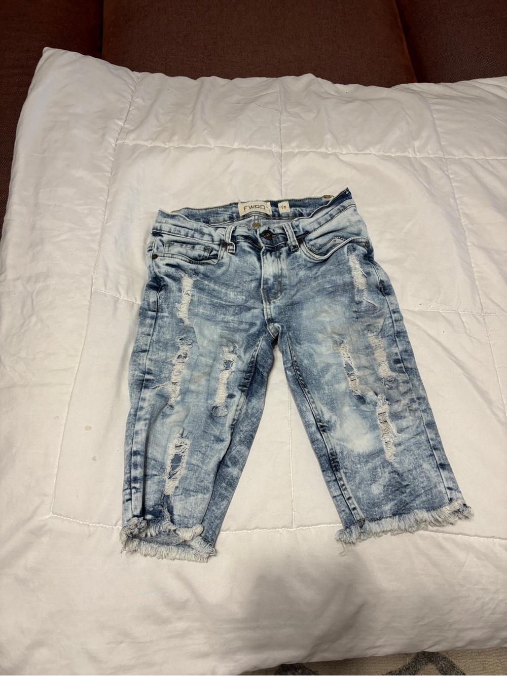 Distressed Light Blue Kids Denim Capris